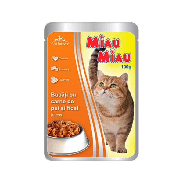Miau Miau Корм для кошек с куриным мясом и печенью в соусе 100гр - image 1