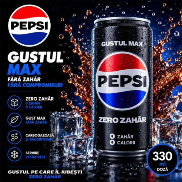 Pepsi Zero Zahar Bautura carbogazoasa 330ml Doza - image 2