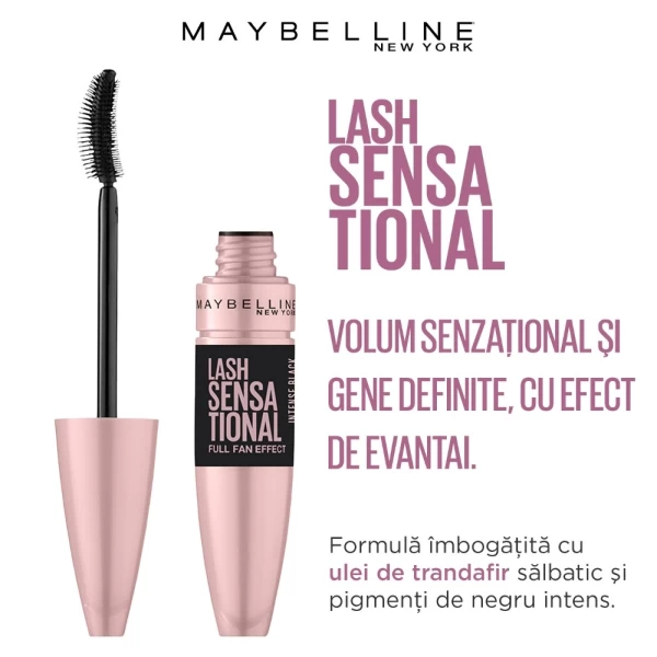 Mascara pentru volum si gene definite Lash Sensational, Intense Black, 9.5 ml, Maybelline - image 4