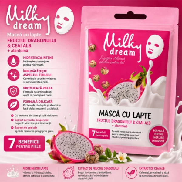 Milky Dream Masca pentru fata pinza Dragon fruits, White tea 20ml - image 2