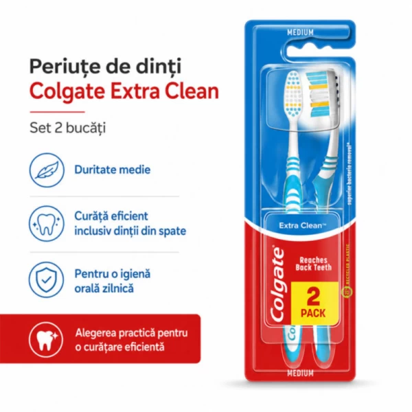 Colgate Periuta de dinti Extra Clean Medium 1+1 - image 2
