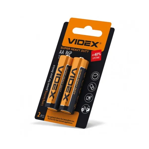 Батарейка Videx Сольова R6P/AA 2pcs - image 1