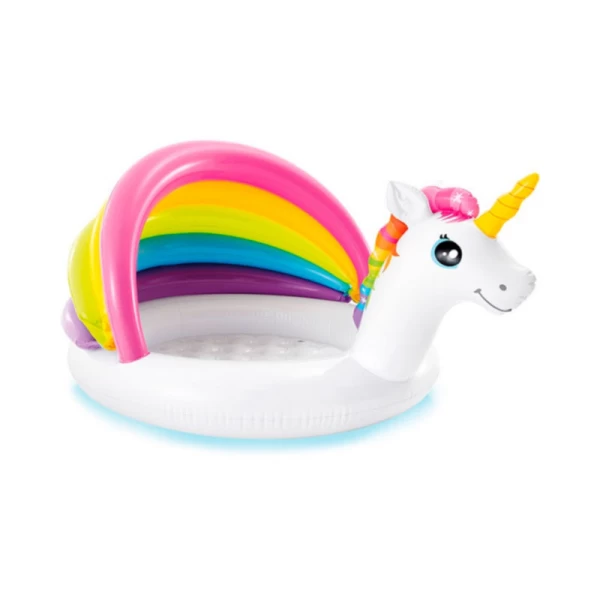 Piscină gonflabilă pentru copii Unicorn cu protecție solară 127×102×69 cm, 45 L, 1–3 ani, Intex - image 1