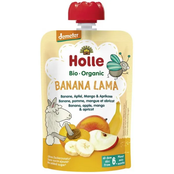 Holle Bio Organic Piure Banana Lama de mere, banane, mango si caise (6 luni+) 100g - image 1
