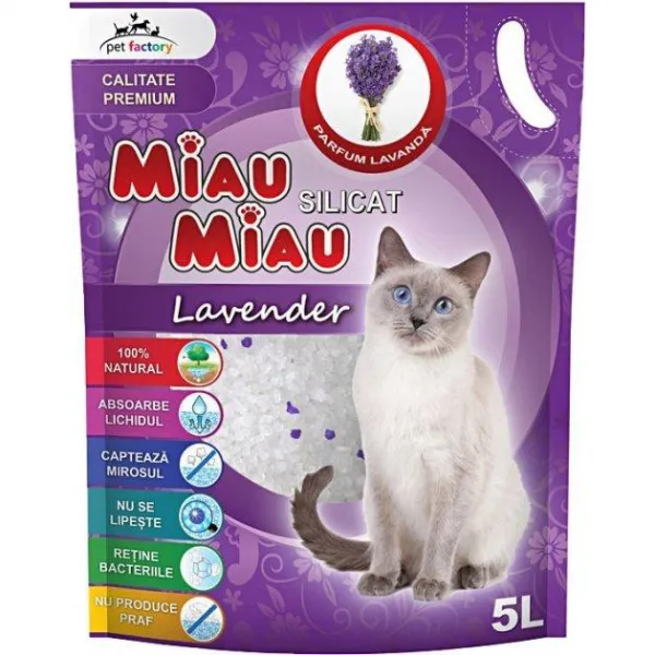 Miau Miau Наполнитель для лотков силикатный лаванда 5Л - image 1