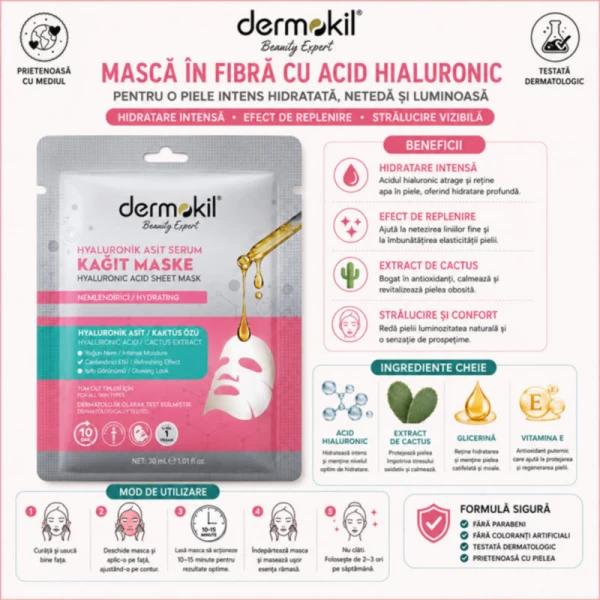Dermokil masca pentru fata cu ser si argila cu acid hialuronic 23 g - image 2