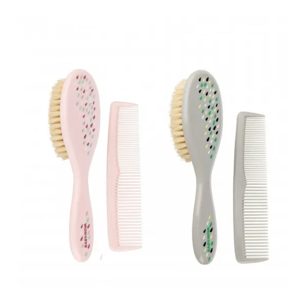 Baby Nova Set perie și pieptene cu peri naturali (roz sau gri), 1 buc. - image 3