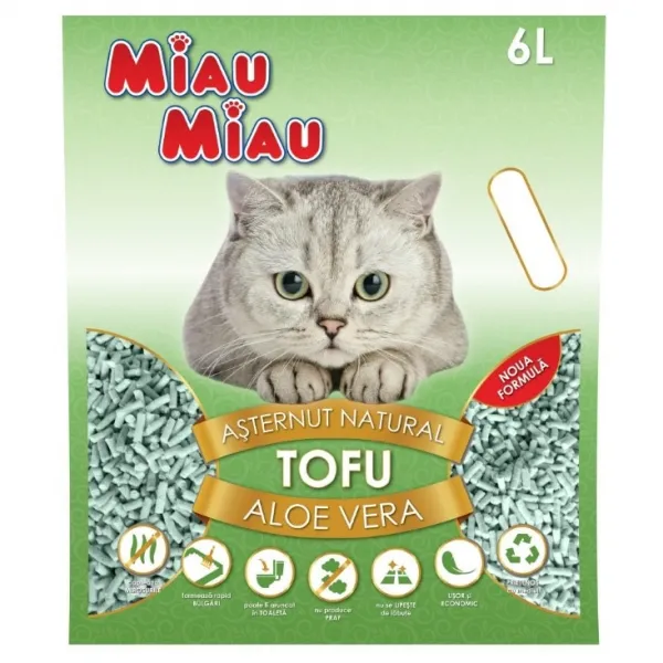 Miau Miau Asternut igienic pentru pisici tofu Aloe Vera 6L - image 1