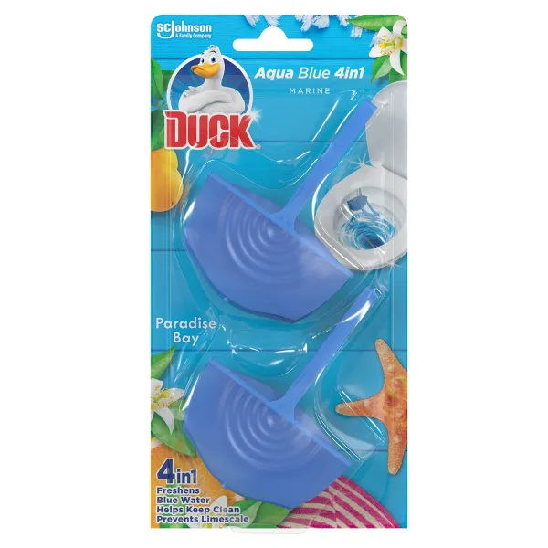 Duck Aqua Blue 4in1 Ароматизатор за тоалетна чиния Paradise Bay, 2 x 36 гр. - image 1