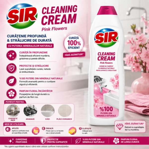 SIR cremă de curățat mineralizată flori roze 1125 g - image 2
