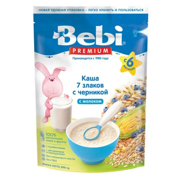 Каша молочная 7 злаков Bebi Premium с черникой (6+ мес.), 200 г - image 1