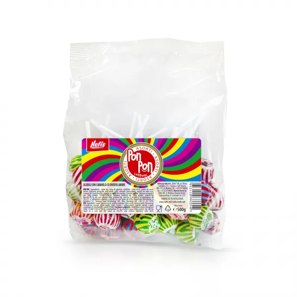Nefis Pon Pon Lollipops Леденцы на палочке с карамелью ассорти 500гр - image 1
