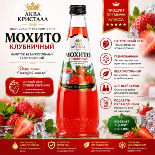 Газированный напиток Akva-Kristall Мохито клубничный 0,5 л - image 2