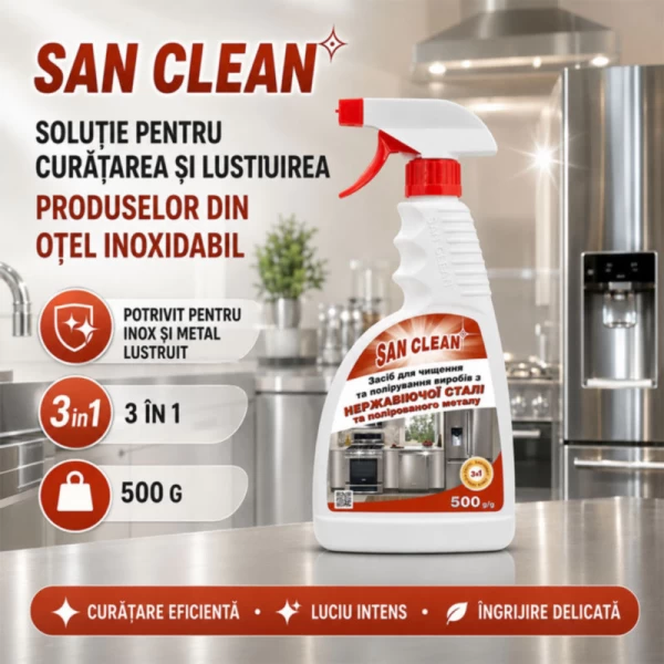 San Clean Spray pentru lustruirea oțelului și metalului, 500 ml - image 2