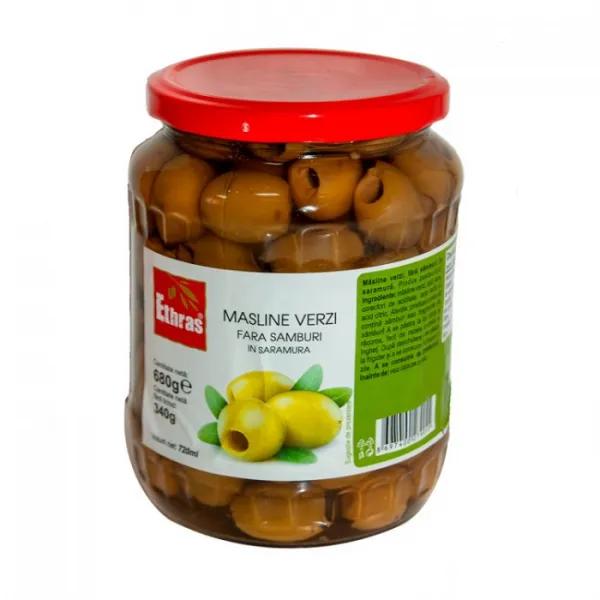Оливки Ethras зеленые без косточки 680 гр Стеклянная банка - image 1