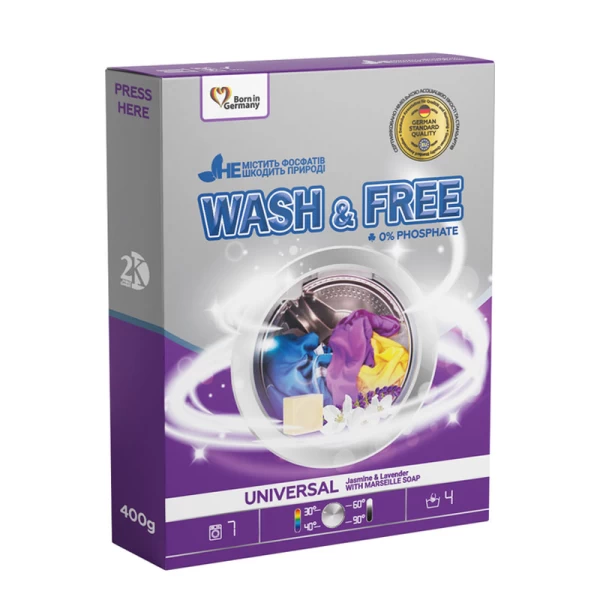 Wash&Free Detergent 400g universal, Iasomie si lavanda cu sapun de Marsilia - image 1