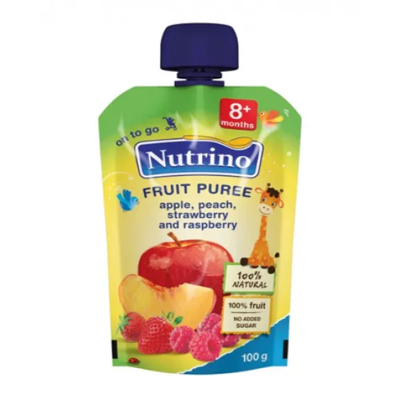 Nutrino Piure din mere, piersici, capsuni si zmeura (8 luni) 100g - image 1