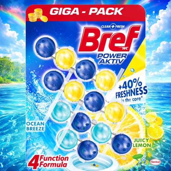 Bref Блок туалетный для унитаза Power Active Лимонная и Океанская Свежесть 4*50 г - image 2