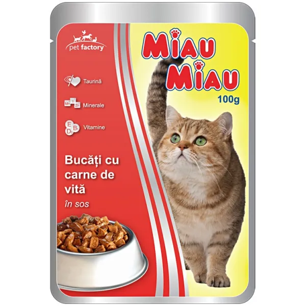 Miau Miau Hrana pentru pisici cu carne de vita in sos 100gr ( plic ) - image 1