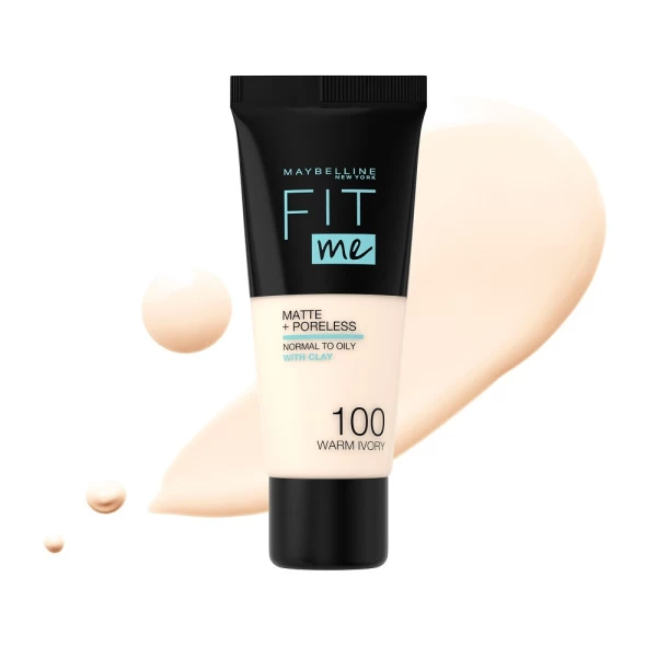 Fond de ten mat Nuanta 100 Warm Ivory Fit Me, 30 ml, Maybelline - image 1