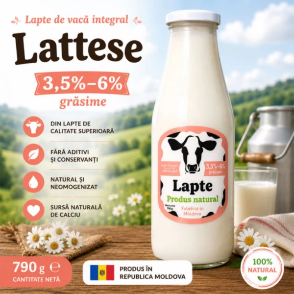 Lapte de vaci integral Lattese 3,5%-6%, 790 gr - image 2