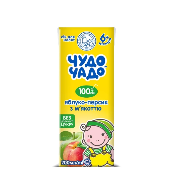 Сок для детей Чудо чадо от 6 мес без сахара с мякотью Яблоко-персик 200 мл - image 1