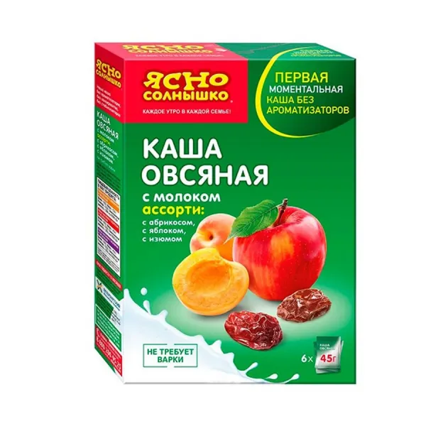 Каша овсяная ассорти Ясно солнышко № 10 с молоком (из,аб,яб) 270г - image 1