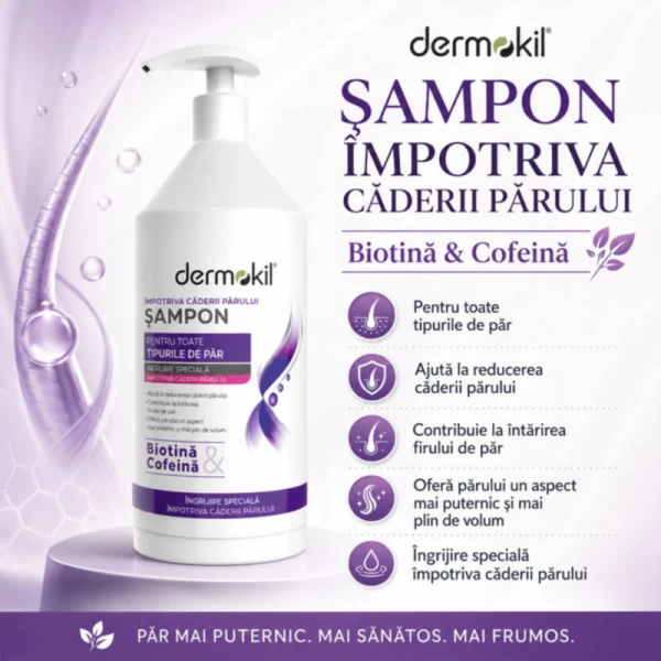 Dermokil sampon 1000 ml anti cadere parului Biotin, Caffeine - image 4