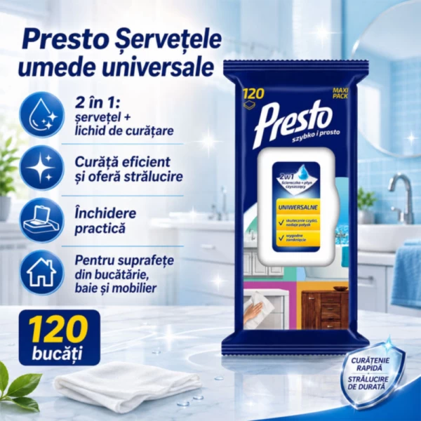 Универсальные влажные салфетки для уборки Presto 120 шт - image 2
