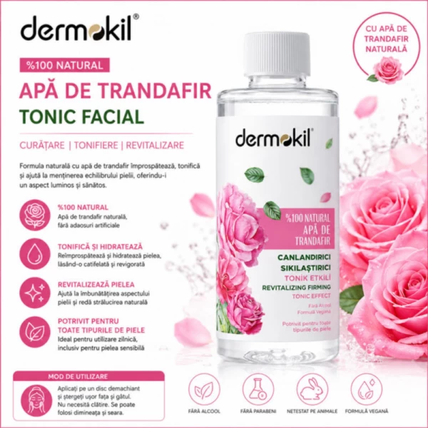 Dermokil Tonic revitalizant cu apa naturala de trandafiri 200 ml - image 2