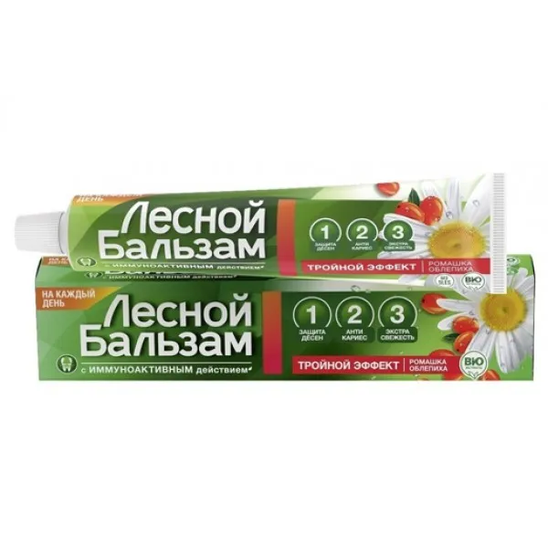 Лесной Бальзам зубная паста на отваре трав Тройной эффект с ромашкой и облепихой 75мл - image 1