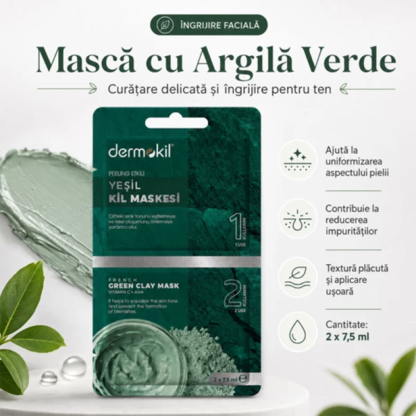 Dermokil Masca franceza cu argila verde cu efect peeling 2x7,5ml - image 2