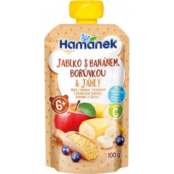 Пюре Hamanek из яблок, бананов и черники с пшеном (6+ мес.), 100 г - image 1