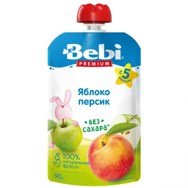 Пюре Bebi Premium яблоко-персик 90г с 5 месяцев - image 1