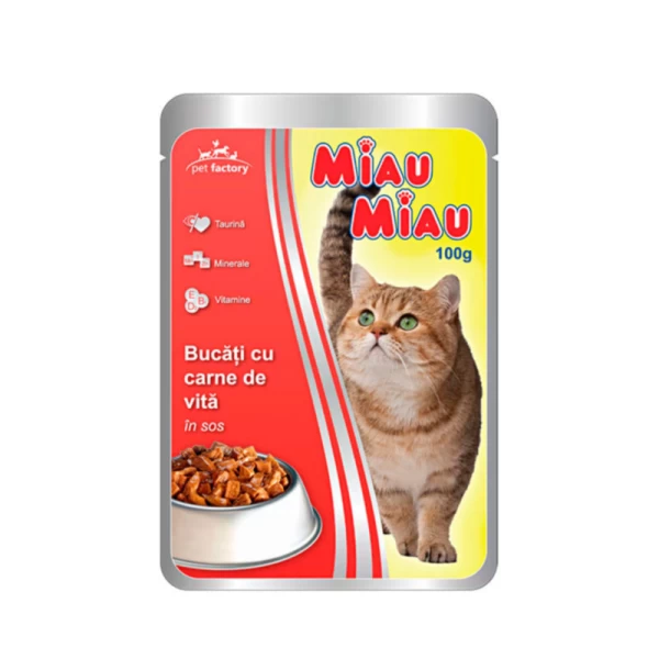 Miau Miau Корм для кошек с мясом с говядиной в соусе 100гр - image 1
