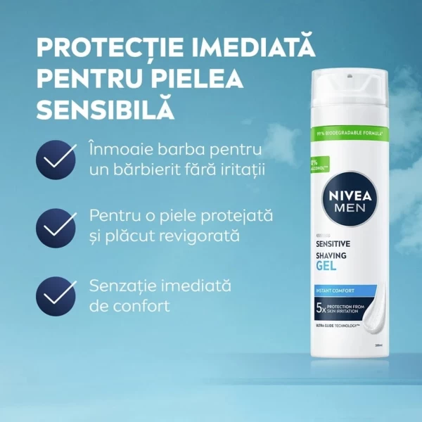 Nivea Men Gel de ras Ten Sensibil, pentru piele sensibila, 200 ml - image 2