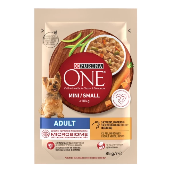 Purina One Mini Adult Mancare umeda pentru caini cu pui, morcovi in sos 85 g - image 1