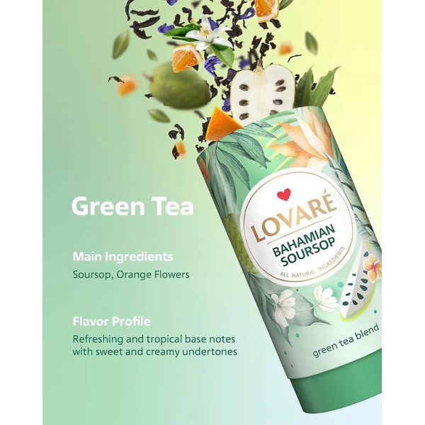 Lovare Ceai 80g verde chinezesc Bahamian Soursop, soursop (graviola) si petale de flori de galbenel - image 4