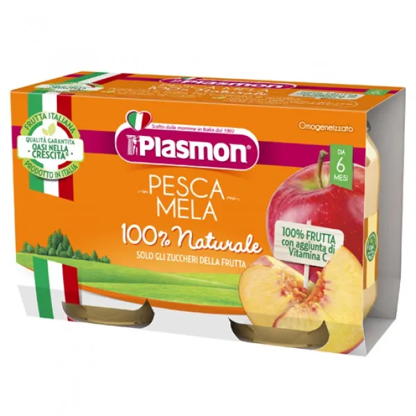 Пюре Plasmon персиково-яблочное (6+ мес), 2х104 г - image 1