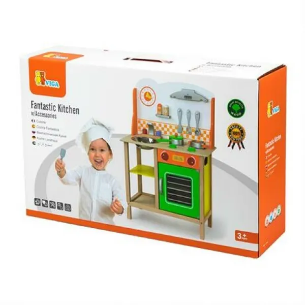 Детская кухня Viga Toys из дерева с посудой - image 1