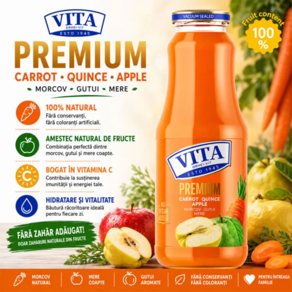 Vita Premium Сок Морковь, айва и яблоко 1000 мл (Бутылка) - image 2