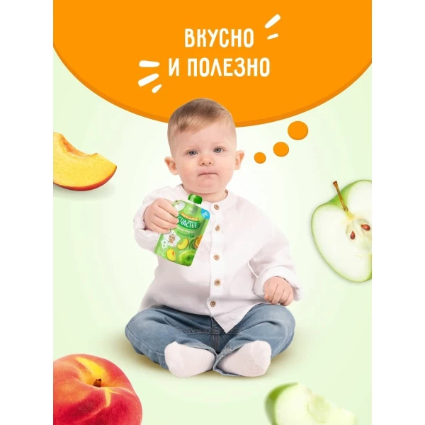 Маленькое счастье Пюре Яблоко-Персик (пауч) 90 г - image 5