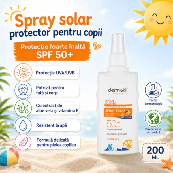 Dermokil Spray solar pentru copii cu protecție înaltă SPF 50+++, 200 ml - image 2