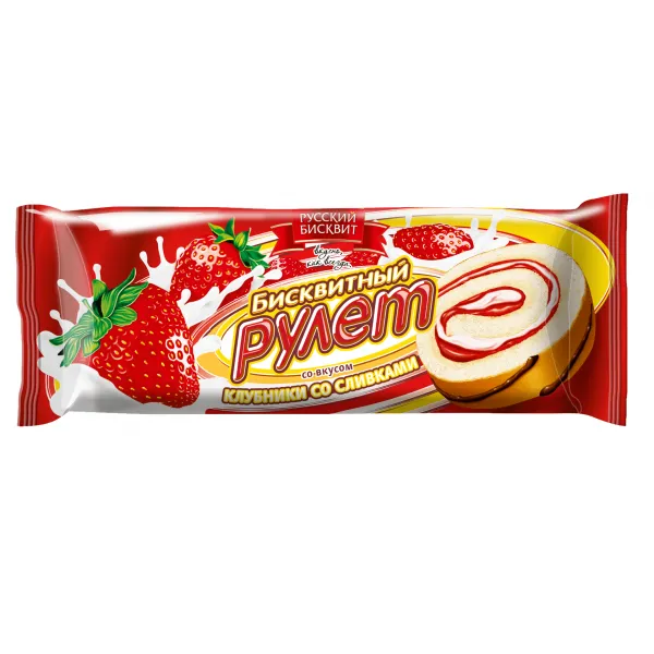 Рулет Русский бисквит со вкусом клубники со сливками, 175 г - image 1