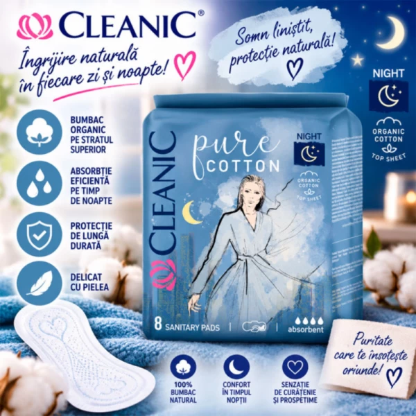 Ночные гигиенические прокладки Cleanic Pure Cotton Night 8 шт - image 2
