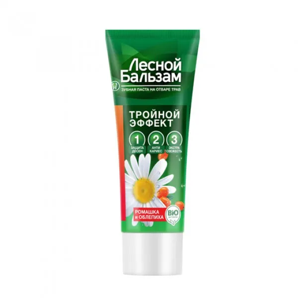 Лесной Бальзам зубная паста на отваре трав Тройной эффект с ромашкой и облепихой 75мл - image 2