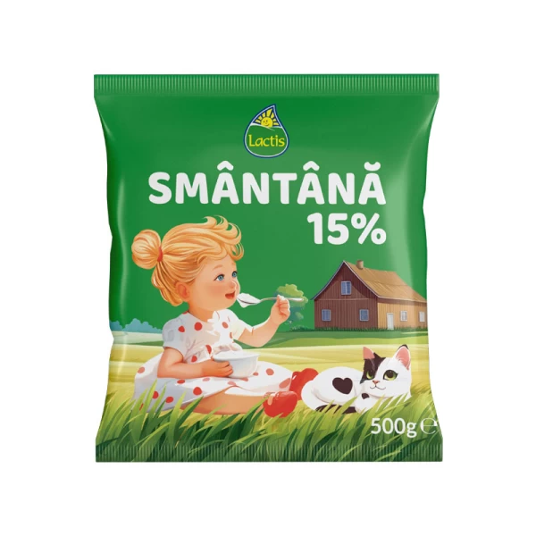 Сметана Lactis 15%, 500г (пакет) - image 1