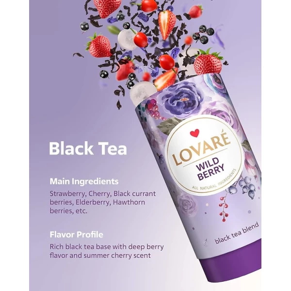 Lovare Ceai 80g negru Wild Berry, cu fructe de pădure și petale de flori - image 4