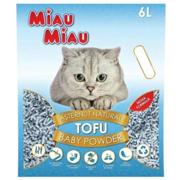 Miau Miau Asternut igienic pentru pisici tofu Baby Powder 6L - image 1