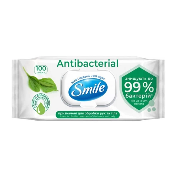 Smile Салфетки влажные антибактериальные с соком подорожника 100 шт - image 1